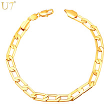 U7 New Gold Color Chain For Men Bracelet Jewelry 21cm Round Lobster Link Chain Bracelets H873 2024 - buy cheap