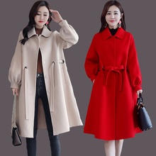 Свободное Женское пальто, высококачественное теплое шерстяное пальто, женское осенне-зимнее Новое модное шерстяное пальто с длинным рукавом, элегантное женское пальто, 1946 2024 - купить недорого