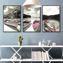 Nordic Seascape Pink Ship Canvas Painting Art Prints for Living Room Scenery Wall Pictures Modern Home Decoration Scroll Poster 2024 - buy cheap