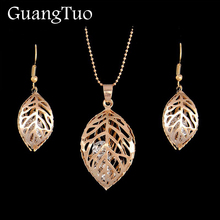 Hollow Leaf Jewelry Sets Simple Crystal Drop Earrings Necklace Women Fashion Wedding Jewelry Fashion Bijoux Boho Pendientes 2024 - buy cheap