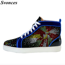 Mens High Top Vulcanize Shoes Sneaker Luxury Multicolor Rhinestones Casual Male Leather Shoes Lace Up High-top Men Sneakers 2024 - buy cheap