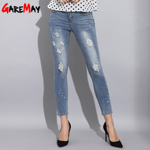 Jeans gareway verão rasgado para mulheres stretch feminino, jeans destruído skinny comprimento do tornozelo jeans feminino vintage 2024 - compre barato