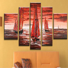 Hand-painted High Quality Oil Painting Abstract Boat Seascape Home Decor Hang Paintings Wall Art Decor 5 Piece/set Pictures 2024 - buy cheap