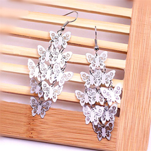8SEASONS New Fashion Copper Filigree Stamping Earrings Ear Wire Hooks Butterfly Silver Color Hollow Jewelry 70mm(2 6/8"), 1 Pair 2024 - buy cheap