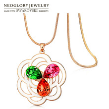 Neoglory-Colgante largo de cristal y esmalte colorido, collar con diseño de flores, embellecido con cristales de Swarovski 2024 - compra barato