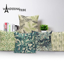Green Pillows Covers Tropical Plant Leaves Linen Cushion Cover 45*45 Farmhouse Home Decor Living Room Cushions Pillowcase 45*45 2024 - buy cheap
