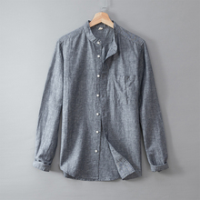Camisa masculina de linho gola mandarim estilo chinês, camisas de manga comprida para homens, camisa slim fit, camisa legal de verão 2024 - compre barato