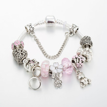 ANNAPAER  Silver Plated Teddy Bear Charms Bracelets For Women Famale Flower Pendant Bracelets & Bangles Pulsera Jewelry B19029 2024 - buy cheap