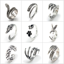 12pcs 16-21mm Alloy Finger Rings Wide Band Rings Snake Crocodile Claw Hand Skull Rabbit Halloween Party Jewelry 2024 - buy cheap