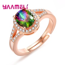 Anéis charmosos criados em ouro rosa, anel aberto com cristal colorido vintage para mulheres atacado 2024 - compre barato