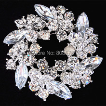 Express Shipping Free!!Silver Plated Crystal Leaf  Wreath Brooch Pin Cheap Wholesale Wedding Brooch 2024 - buy cheap
