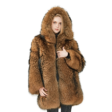 MAOMAOFUR-abrigo de piel de mapache auténtica para mujer, chaqueta con capucha de mangas completas, piel Natural 100% auténtica, Invierno 2024 - compra barato