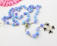 Trendy Fashion Jewelry Blue Glass Beads Rosary Necklace Cross Religious Necklace Accessories In Jewelry 2024 - buy cheap