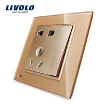Livolo UK standard Universal Power Socket with One Button(Two-way),  Golden Crystal Glass Panel,  VL-W2Z1DS-13 2024 - buy cheap