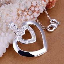 P221 Free Shipping silver plated Necklace, 925 fashion silver jewelry Double heart insets /UBLAAENT UBLAAENT 2024 - buy cheap