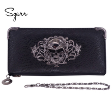 SGARR Women Wallets Fashion Designer PU Leather Punk Wallets Female Long Skull Ladies Clutch bag Famous Brand Famale Purse 2024 - купить недорого