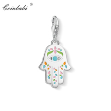 Charm Pendant Colorful Hand of Fatima,2018 Fashion Jewelry Real Authentic 925 Sterling Silver Gift For Women Men Fit Bracelet 2024 - buy cheap