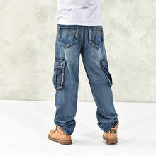 Джинсы мужские, свободные, с несколькими карманами, в стиле хип-хоп, большие размеры 42, 44, 46, 2019 2024 - купить недорого