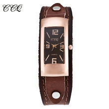 Ccq relógio com pulseira em couro legítimo feminino, relógio de pulso vintage casual de quartzo para mulheres c06 2024 - compre barato