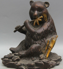 song voge gem S2433 6 Chinese Fengshui Folk Bronze seat panda bear cat bamboo Statue sculpture 2024 - buy cheap