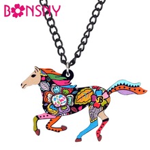 Bonsny эффектное акриловое Элегантное ожерелье для бега лошади подвеска на цепочке воротник животное ювелирные изделия для женщин девушки подарок для подростков Bijoux 2024 - купить недорого