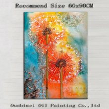 New Hand Painted Modern Flower Picture on Canvas Dandelion Painting Hang Paintings For Living Decor Wall Orange Oil Painting 2024 - buy cheap