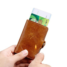 Carteira feminina vintage para cartões de crédito e cartões de visita, carteira de alumínio em couro legítimo, revestida por atacado, 2019 2024 - compre barato