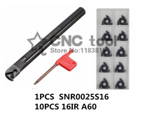 SNR0025S16 CNC ferramenta de Tornear rosca Interna 1pcs + 16 IR AG60 10pcs 11 pçs/set CNC inserção de Carboneto De rosca Interna 2024 - compre barato