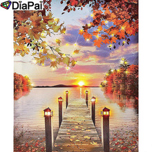 DIAPAI 5D DIY Pintura 100% Praça Cheia de Diamante/Broca Redonda "Ponte pôr do sol" Diamante Bordado Ponto Cruz 3D decor A23449 2024 - compre barato