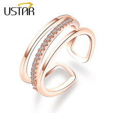 USTAR New Crystals Opening wedding Rings for women Rose Gold color engagement rings female Jewelry Anel bijoux adjustable size 2024 - buy cheap