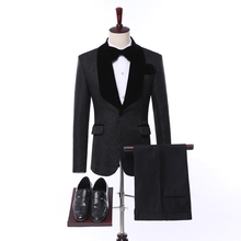 Traje de solapa de terciopelo para hombre, esmoquin de novio negro, para padrinos de boda, chaqueta para hombre (chaqueta + Pantalones + chaleco + corbata) c507 2024 - compra barato