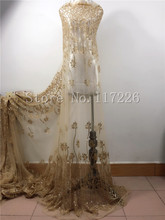 Tela de encaje de malla dorada con brillo impreso a mano, para vestido de mujer, boda, club nocturno, escenario, 5 yardas por lote 2024 - compra barato