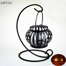 ASFULL-candelabro de estilo marroquí para decoración del hogar, candelabro de hierro con forma de calabaza hueca, candelabro para luz de té, boda 2024 - compra barato