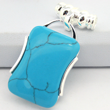 Lady's Elegant 925 Sterling Silver Jewelry Blue Turquoise Pendant 42*22mm 2024 - buy cheap