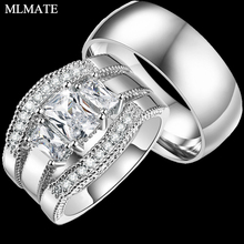 Anillo de corte de princesa para mujer, 3 uds., CZ, para hombre, 316L, regalo de boda de acero inoxidable para pareja 2024 - compra barato