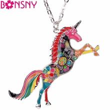 Bonsny Metal Chain Enamel Statement Choker Horse Unicorn Necklace Animal Pendant Collar 2017 News Jewelry For Women Accessories 2024 - buy cheap