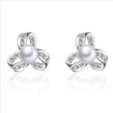 Top Quality Silver Plated Earrings For Women Accessories Charm Crystal Flower Pearl Female Stud Earrings Girl Bijou 2024 - buy cheap