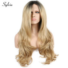 Sylvia Blonde Gold Synthetic Lace Front Wigs With Dark Roots Body Wave Long Heat Resistant Fiber Hair For Women 2024 - buy cheap