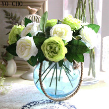 Ramo de rosas artificiales para decoración del hogar, hoja de seda, peonía, 24 unids/lote 2024 - compra barato