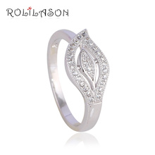 Rolilason anel de zircônia em forma de folha fresca, cor prata, cristal branco, vestido de casamento simples para mulheres, jr2097 2024 - compre barato