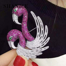 Shanice broches de flamingo para mulheres, grampo de buquê de casamento, fivela cachecol, pinos hijab, pedras roxas, broche de luxo, acessório de casamento 2024 - compre barato