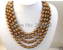 natural Christmas Amazing 80" 7-8mm brown freshwater pearls necklace pearl Jewelry fashion jewellery 2024 - buy cheap