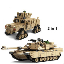 KAZI Military US Army Blocks 1463pcs  M1A2 ABRAMS MBT  Tracked Tank Hummer Car  2 in 1 Models Toys For Children KY10000 2024 - buy cheap