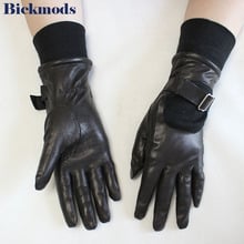 Leather gloves women's new medium and long grade goatskin gloves ribbed cuffs autumn and winter windproof cold warm 2024 - buy cheap