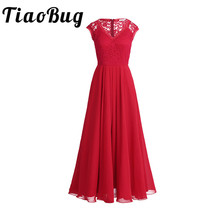 TiaoBug Elegant Women Ladies Sleeveless Chiffon V Neck Lace Bridesmaid Floor Length Long Dress Formal Occasion Prom Party Dress 2024 - buy cheap
