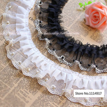 Free Shipping  Two Layer Pleated Beaded Lace Trim Wedding Decoration DIY Crafts Width 7cm 2Ms/lot 2024 - buy cheap