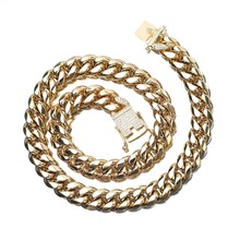 Hip Hop AAA Cubic Zirconia Paved Gold Stainless Steel Cuban Miami Link Chain Chokers Necklaces for Men Rapper Jewelry 2024 - buy cheap