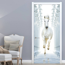 Adesivo de parede autoadesivo 3d para porta, papel de parede com cavalo branco, para sala, quarto e casa, decoração de porta, decalques em pvc 3d 2024 - compre barato