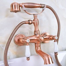 Antique Red Copper Wall Mount Clawfoot Bath Tub Faucet Tap w/ Handheld Shower  lna327 2024 - buy cheap