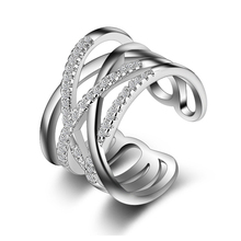 Anel geométrico ajustável para mulheres, noivado, casamento, zircônia cúbica, joias, noivas 2024 - compre barato